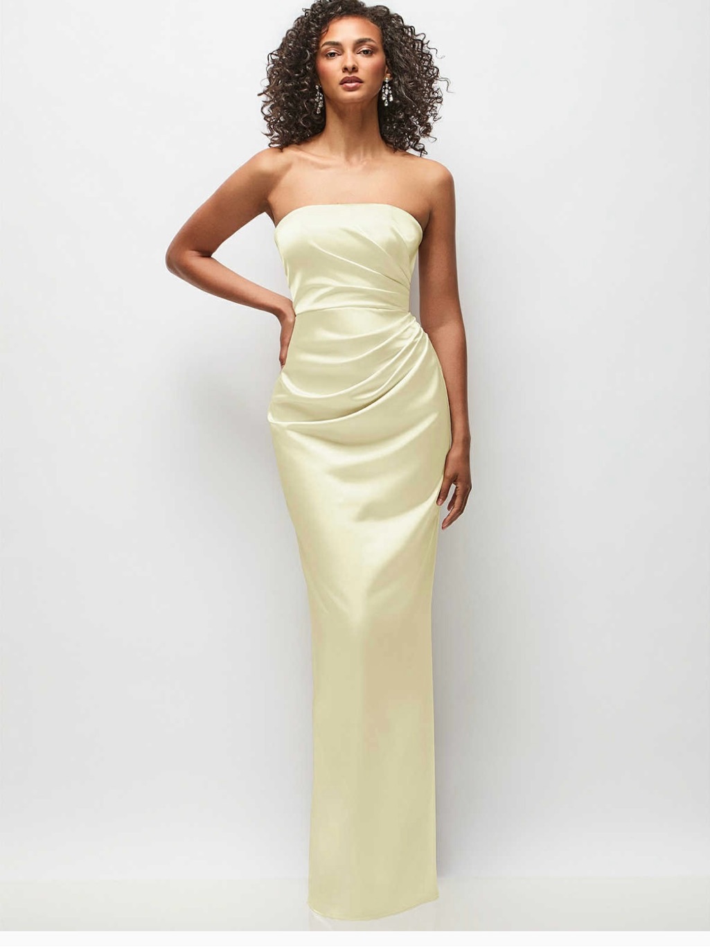 Strapless Satin Column Dress In Butter Yellow-Nwt